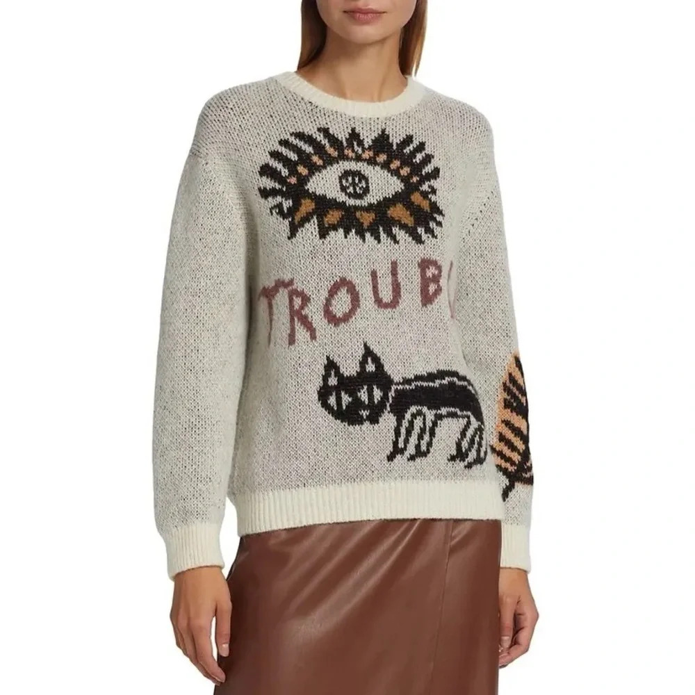 NWT - MOTHER The Jumper Printed Alpaca Crewneck Sweater - Picture 8 of 16